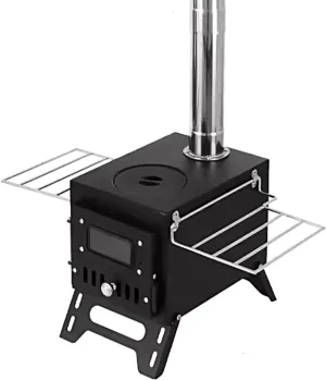 Outdoor Portable Wood Stove, Wood Burning Stove for Camping, Tent Heaters for Camping Includes Chimney Pipes ans View Glass, Ice Fishing Cookout Travel(Black)