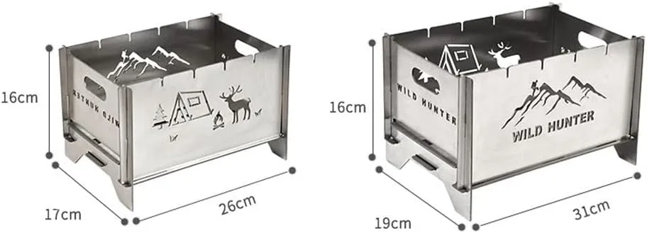 Outdoor Stainless Steel Charcoal Barbecue Camping Firewood Heating Stove Portable Foldable Fire Burning Bonfire (Size : 26cm)