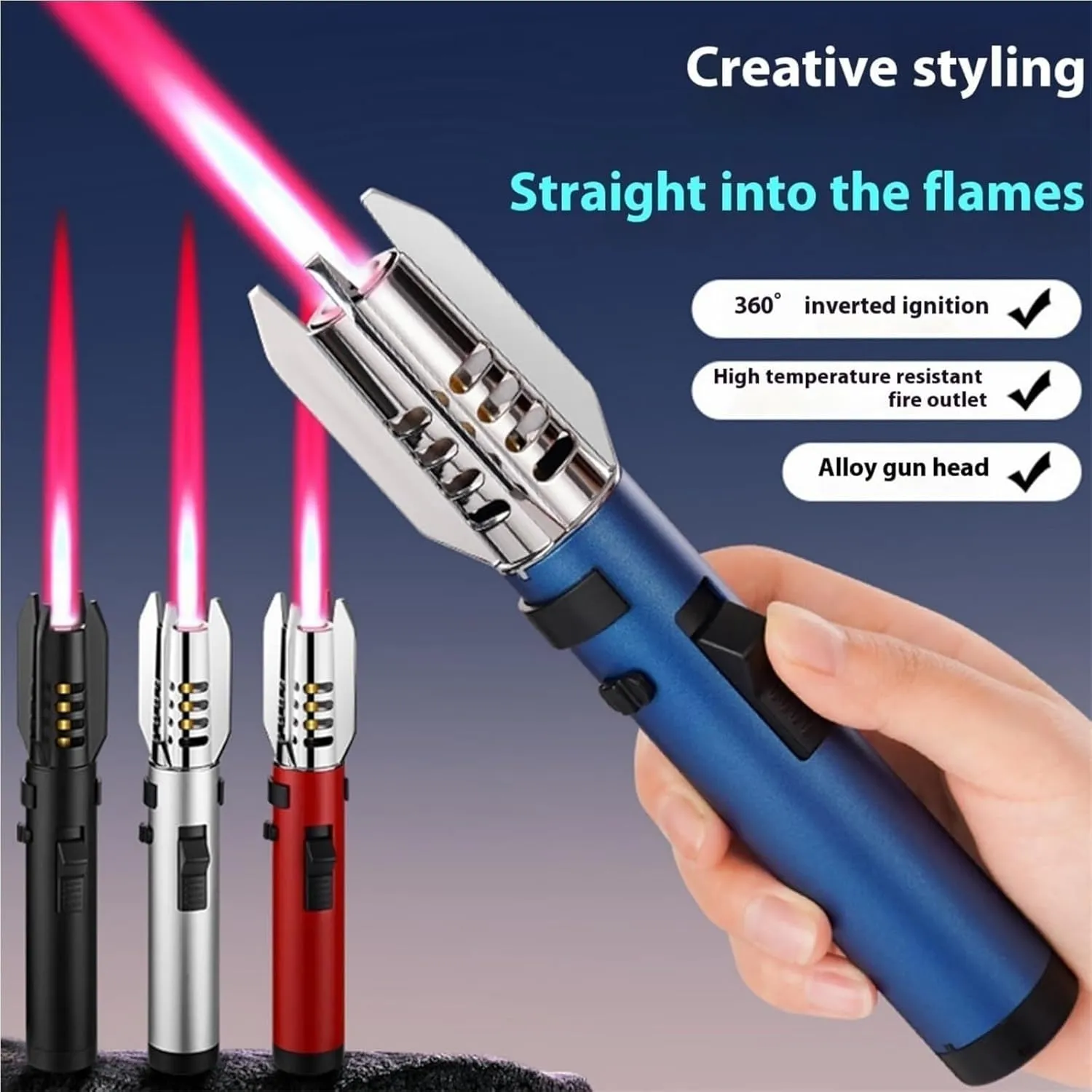 Outdoor windproof torch lighter, outdoor adventure fire-making tool, windproof large flame lighter, recyclable refill lighter, metal lighter suitable for kitchen cooking and outdoor camping(Red)