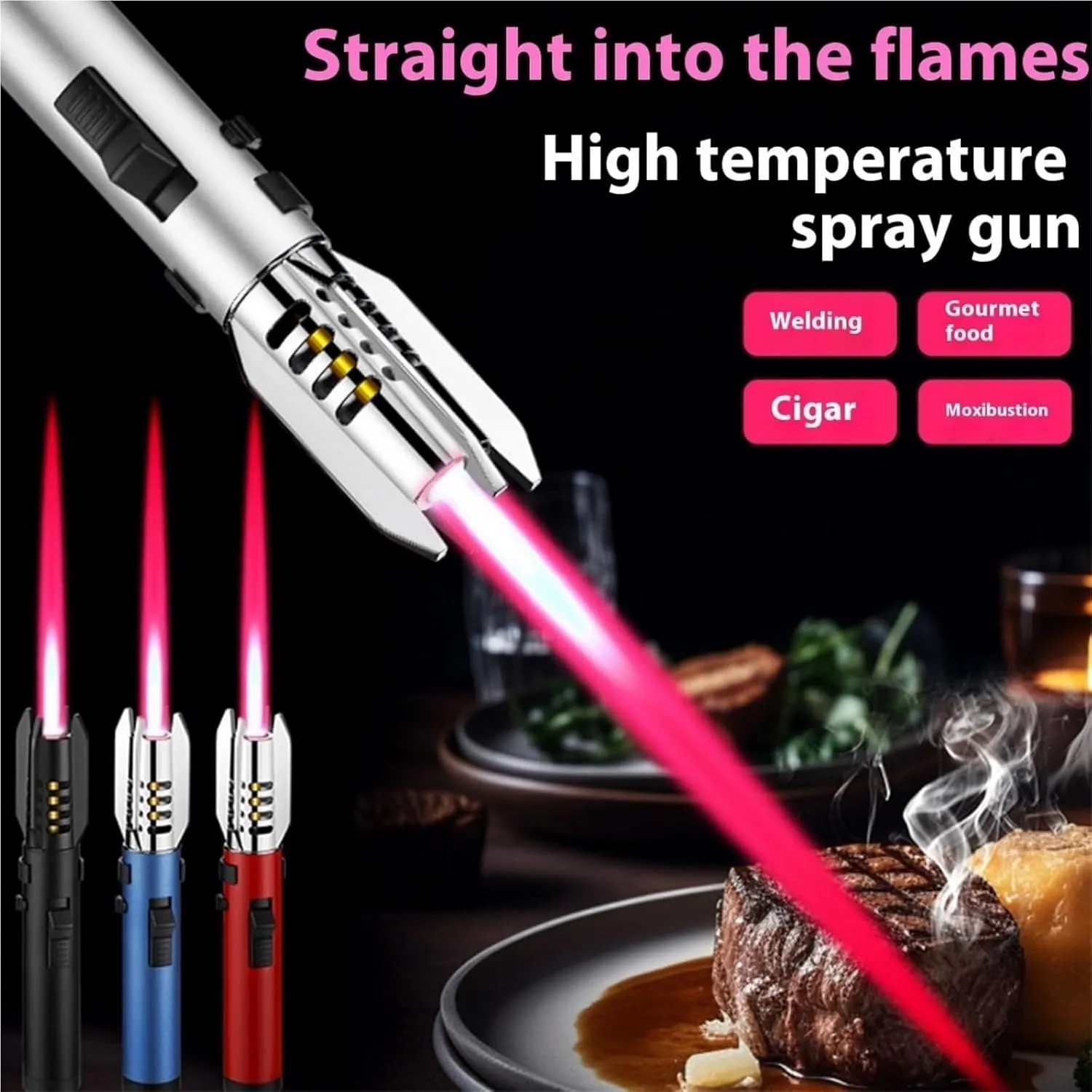 Outdoor windproof torch lighter, outdoor adventure fire-making tool, windproof large flame lighter, recyclable refill lighter, metal lighter suitable for kitchen cooking and outdoor camping(Red)