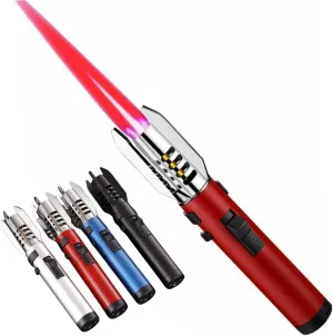 Outdoor windproof torch lighter, outdoor adventure fire-making tool, windproof large flame lighter, recyclable refill lighter, metal lighter suitable for kitchen cooking and outdoor camping(Red)