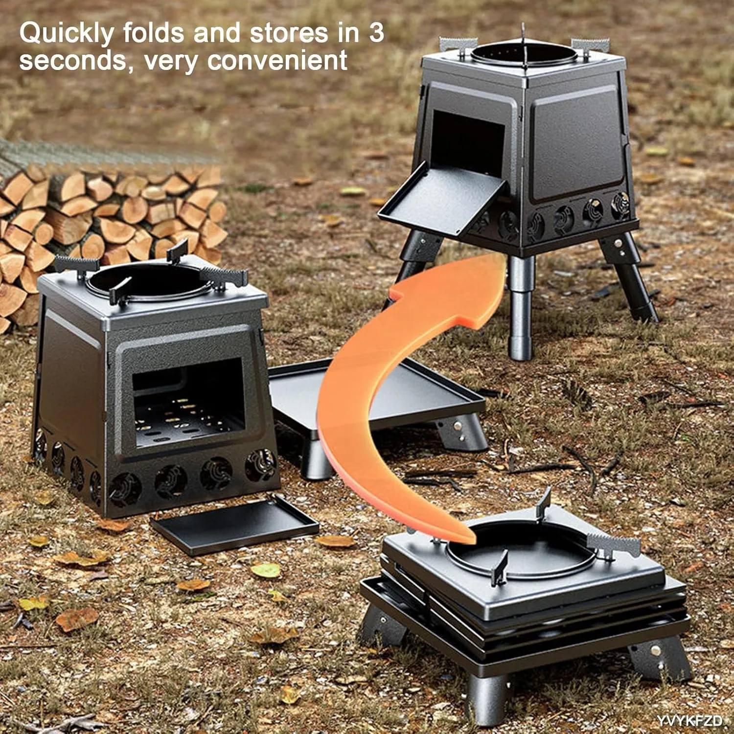 Outdoor Wood Burning Stove, Portable Camping Wood Stove, Multifunctional Hot Tent Stove, for Cooking, Heating, Camping, Tent, Hiking, Fishing, BBQ, Black
