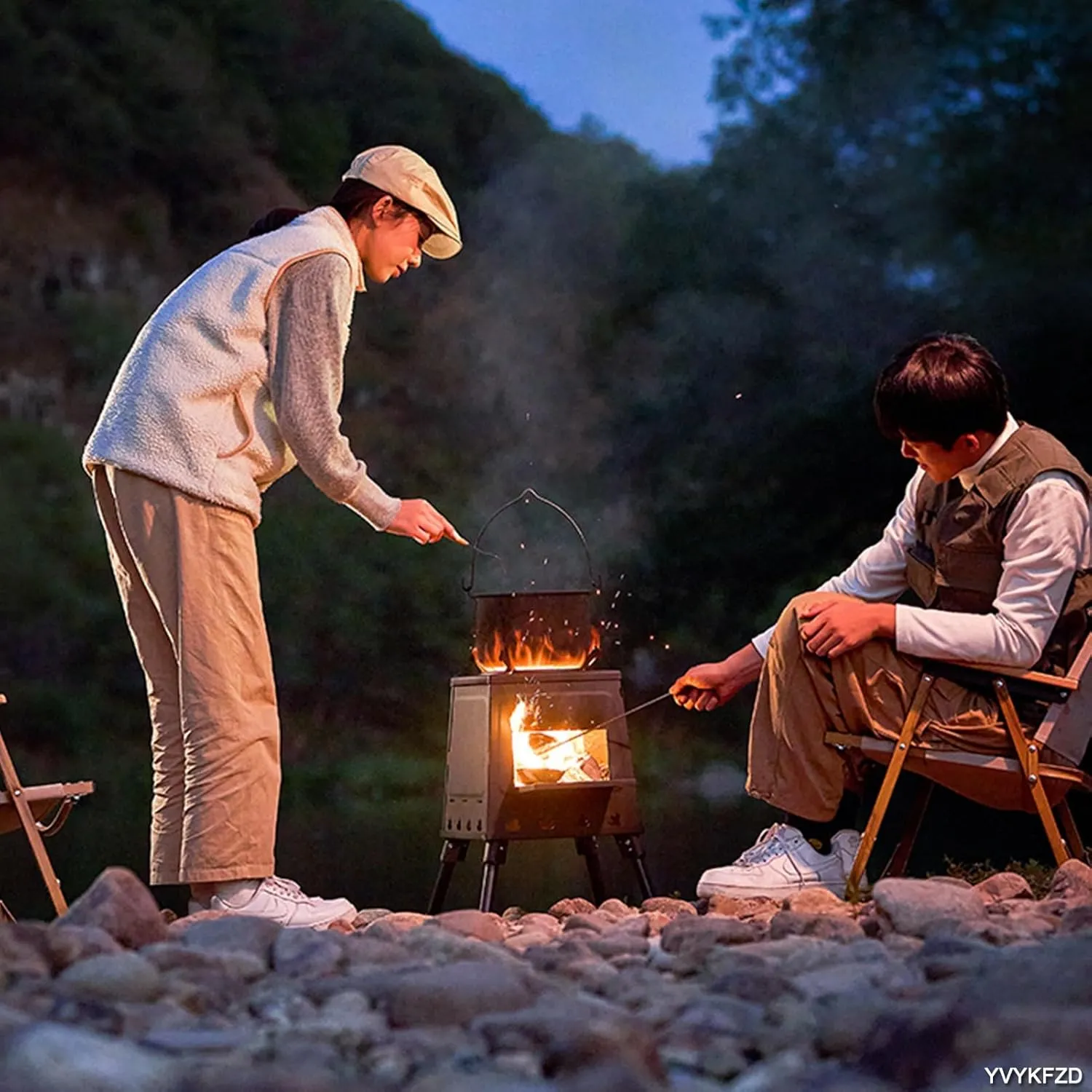 Outdoor Wood Burning Stove, Portable Camping Wood Stove, Multifunctional Hot Tent Stove, for Cooking, Heating, Camping, Tent, Hiking, Fishing, BBQ, Black