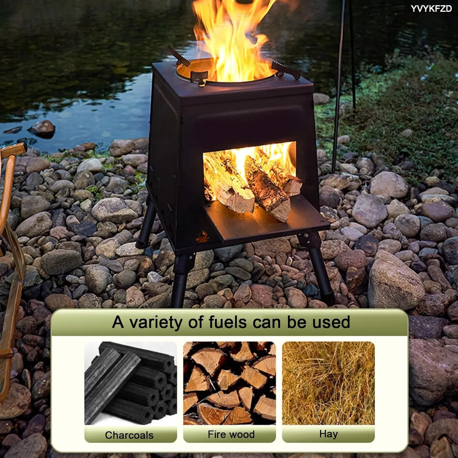 Outdoor Wood Burning Stove, Portable Camping Wood Stove, Multifunctional Hot Tent Stove, for Cooking, Heating, Camping, Tent, Hiking, Fishing, BBQ, Black