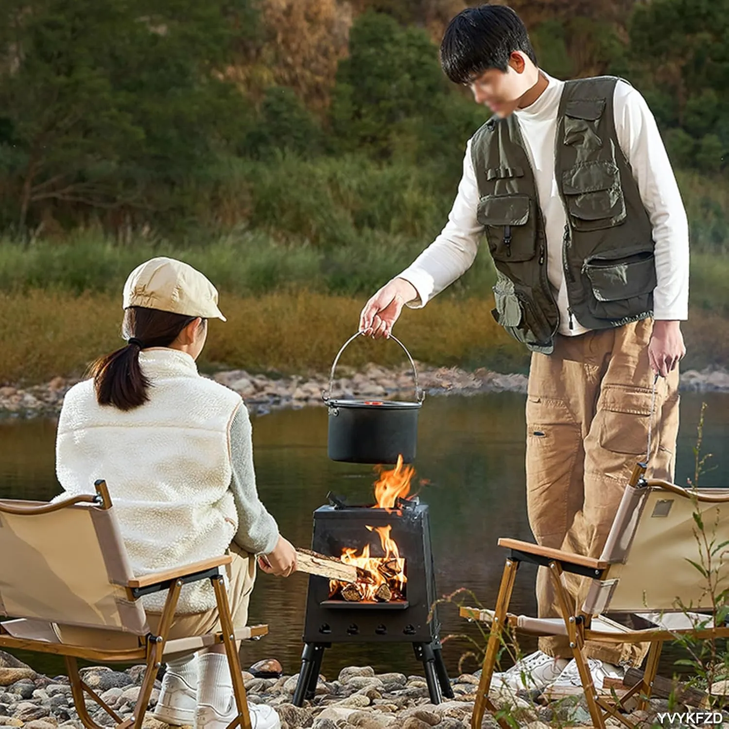 Outdoor Wood Burning Stove, Portable Camping Wood Stove, Multifunctional Hot Tent Stove, for Cooking, Heating, Camping, Tent, Hiking, Fishing, BBQ, Black