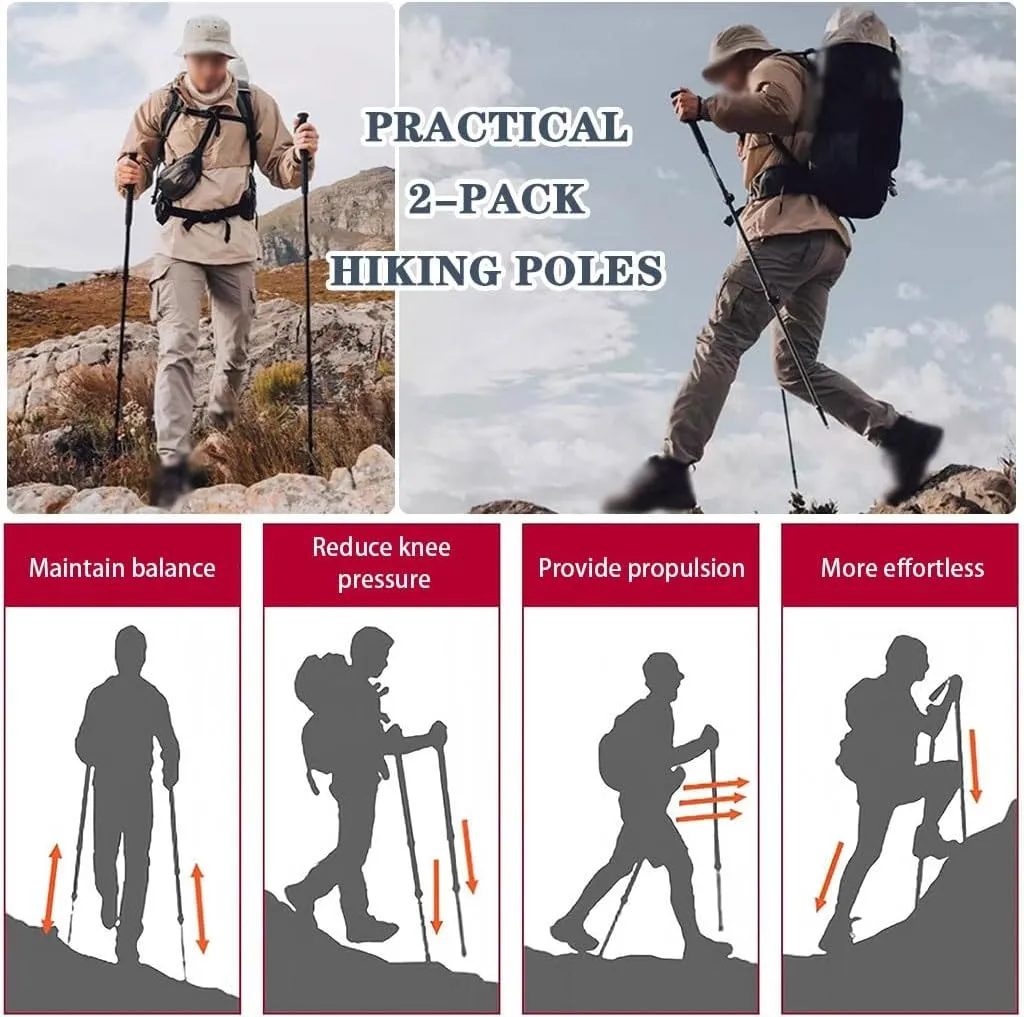 Pair of 2 Walking Sticks for Hiking, Nordic Walking Trekking Poles, Telescopic, Collapsible,Quick Lock System, 7075 Aluminum with EVA Grip