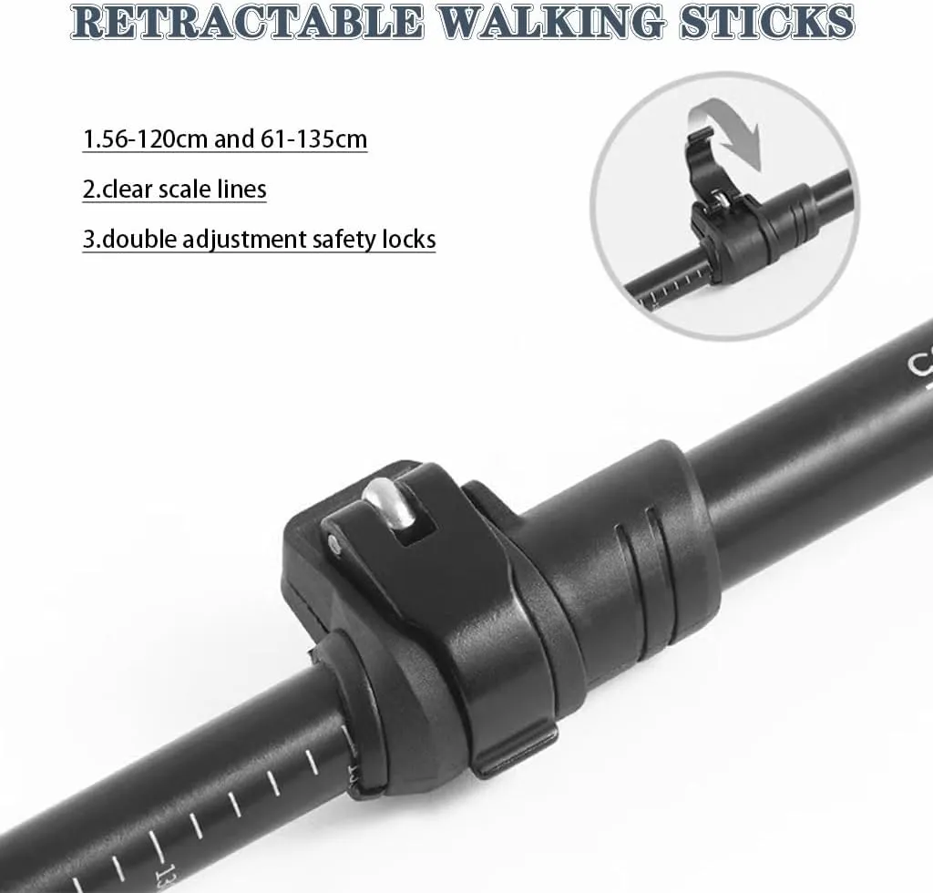 Pair of 2 Walking Sticks for Hiking, Nordic Walking Trekking Poles, Telescopic, Collapsible,Quick Lock System, 7075 Aluminum with EVA Grip