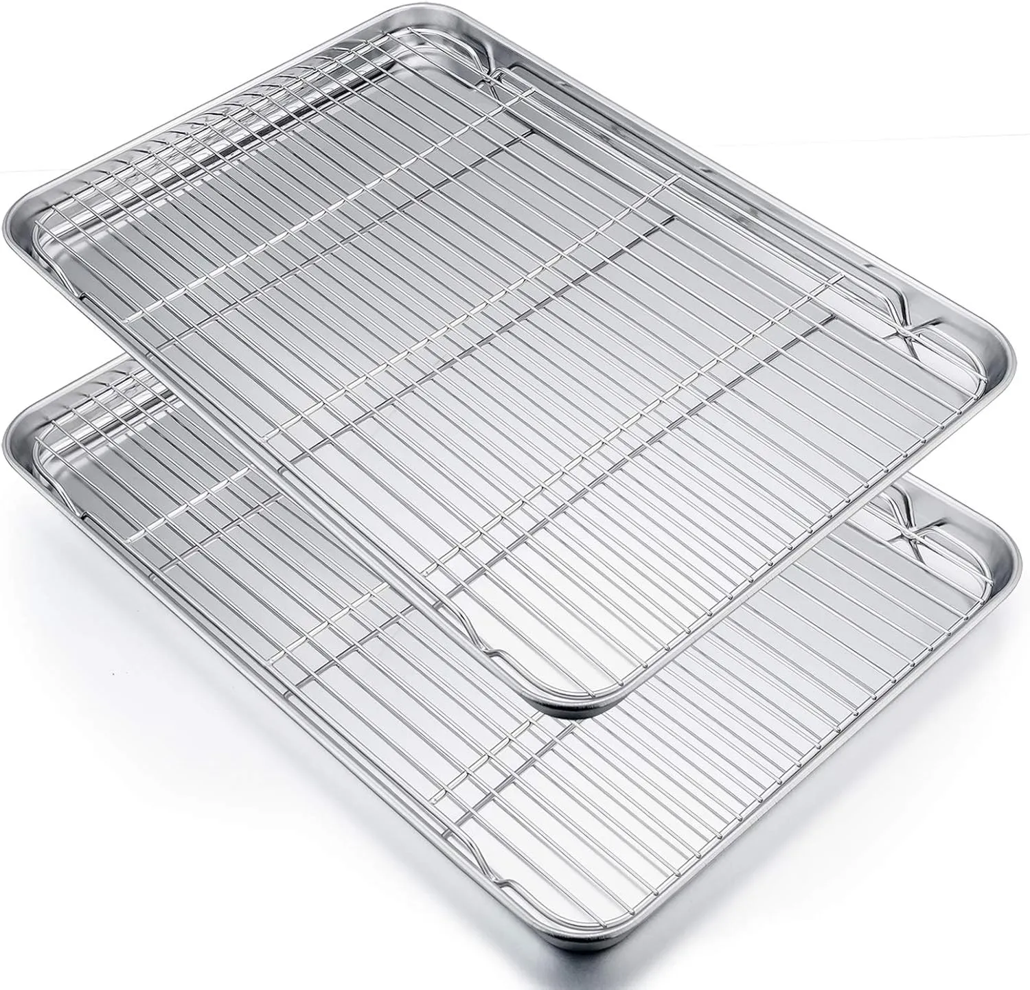 P&P CHEF 19.6 Inch Stainless Steel Baking Sheet with Rack Set (2 Pans  2 Racks), Cookie Sheets Pans Baking Trays and Cooling Wire Racks, Oven & Dishwasher Safe, 4 Pcs
