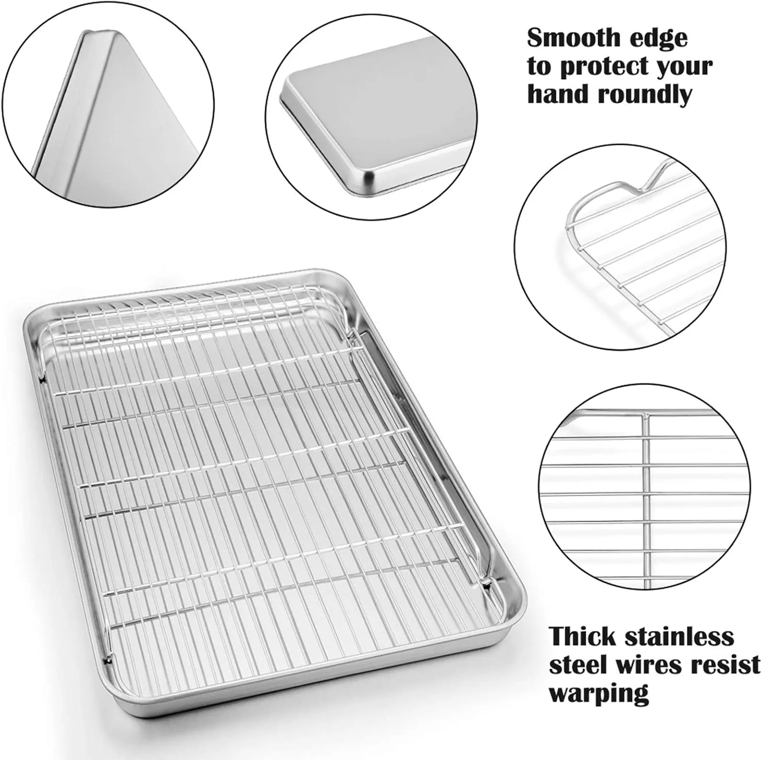 P&P CHEF 19.6 Inch Stainless Steel Baking Sheet with Rack Set (2 Pans  2 Racks), Cookie Sheets Pans Baking Trays and Cooling Wire Racks, Oven & Dishwasher Safe, 4 Pcs