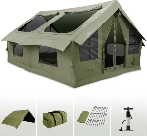 Panda Inflatable Tents for Camping with Stove Jack, Canvas Blow Up, Easy Setup Inflatable Tent, Waterproof Hot Inflatable Outdoor House, Casa de Campaña with Hand Pump