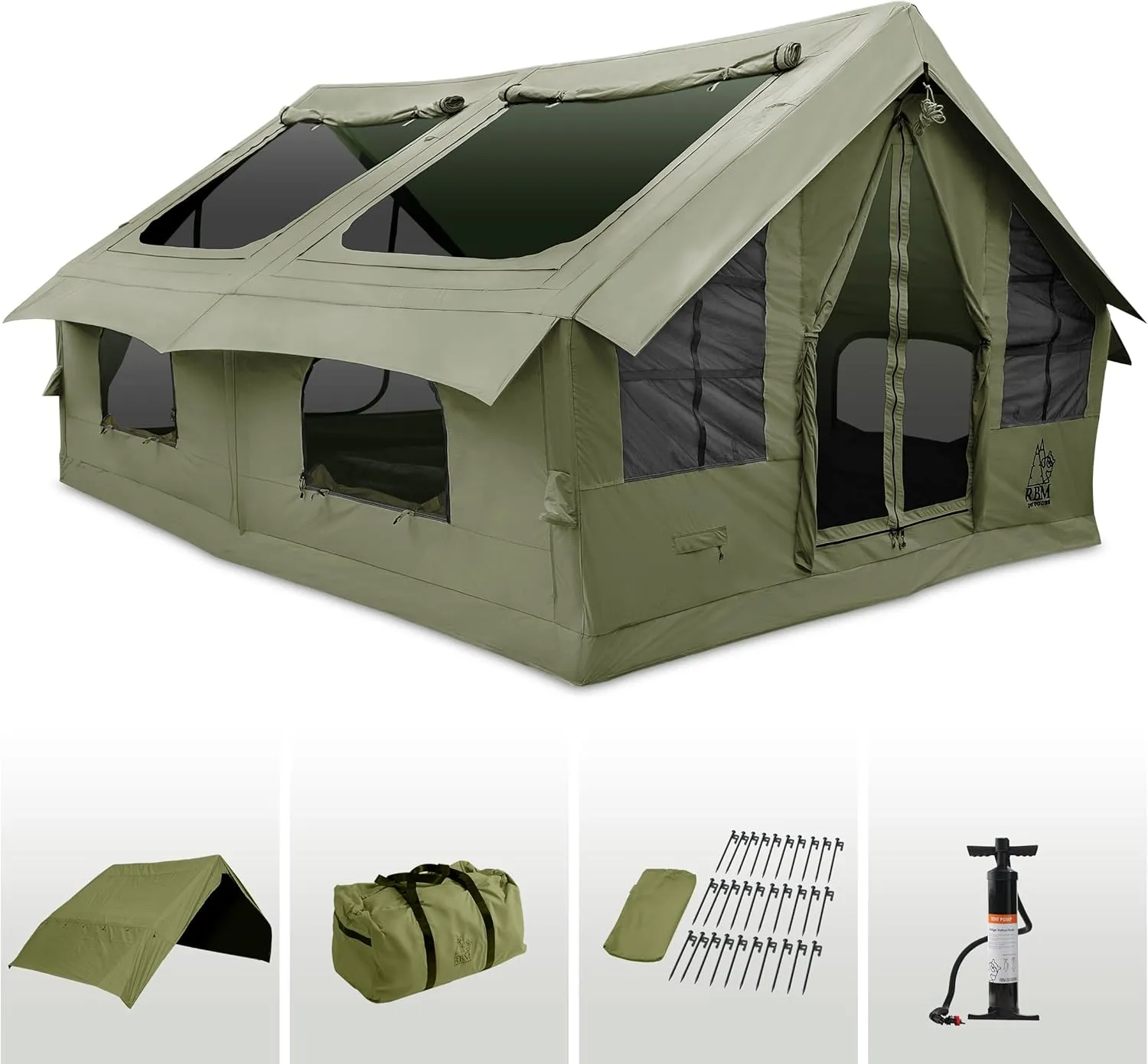 Panda Inflatable Tents for Camping with Stove Jack, Canvas Blow Up, Easy Setup Inflatable Tent, Waterproof Hot Inflatable Outdoor House, Casa de Campaña with Hand Pump