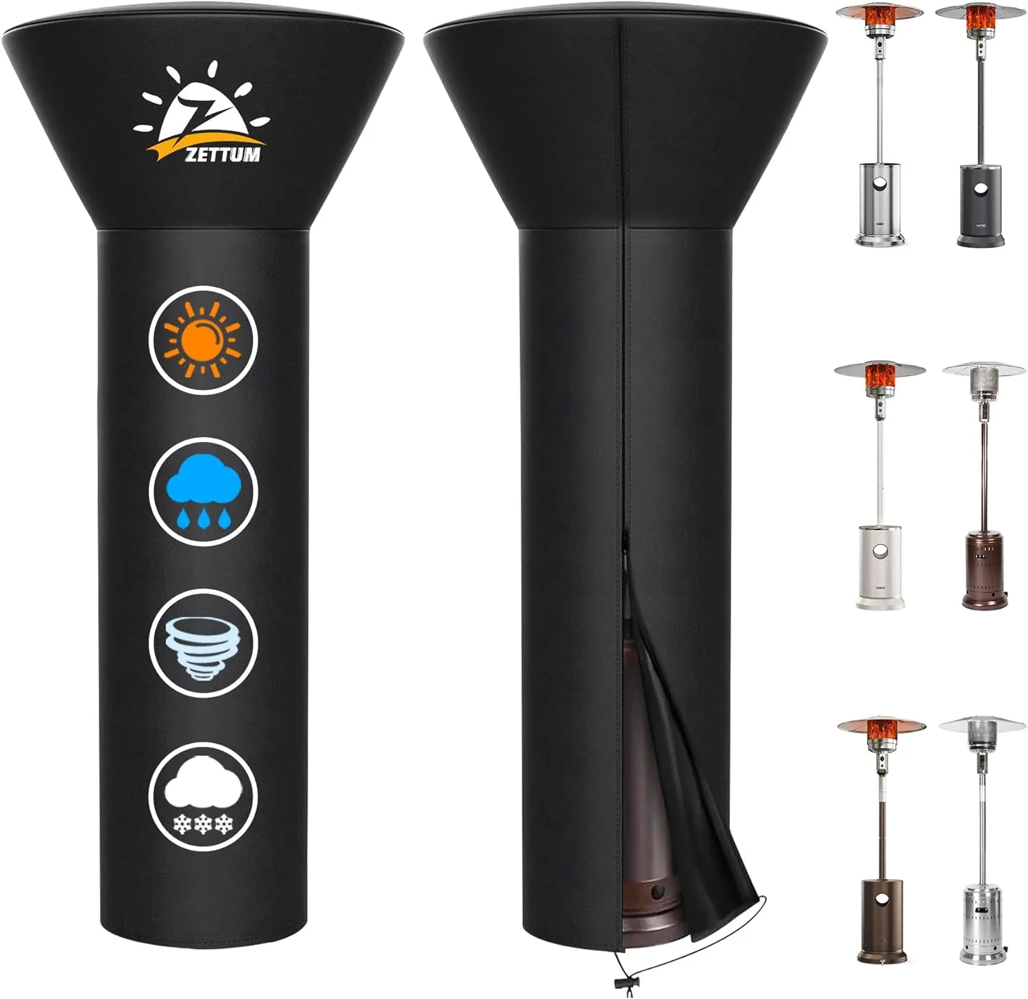 Patio Heater Covers - 600D Outdoor Heater Cover with Zipper Waterproof Heavy Duty, Propane Heat Cover for East Oak, Hampton Bay, Fire Sense and More (89" Height x 33" Dome x 19" Base)