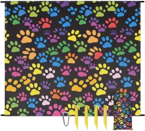 Paw Print Beach Blanket, Sandproof Beach Mat, Adults Waterproof Quick Drying Sand Free Mat with 4 x Ground Spikes for Outdoor Travel Camping Hiking, Colorful Dog Cat Paw