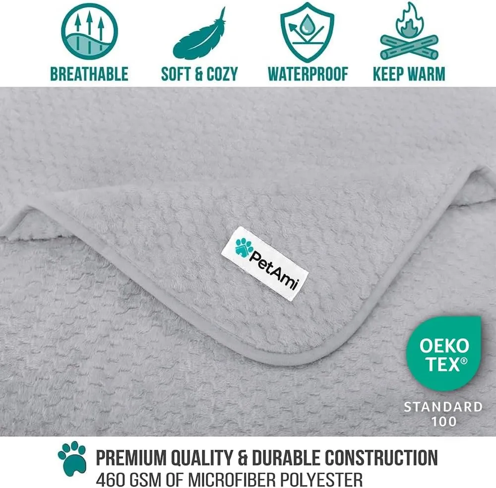 PetAmi Waterproof Dog Blanket, Leakproof XL Pet Blanket for Large Dogs, Furniture Sofa Couch Cover Protector, Fleece Cat Throw Bed Crate Kennel, Reversible Washable Soft Plush, Twin 60x80 Light Gray