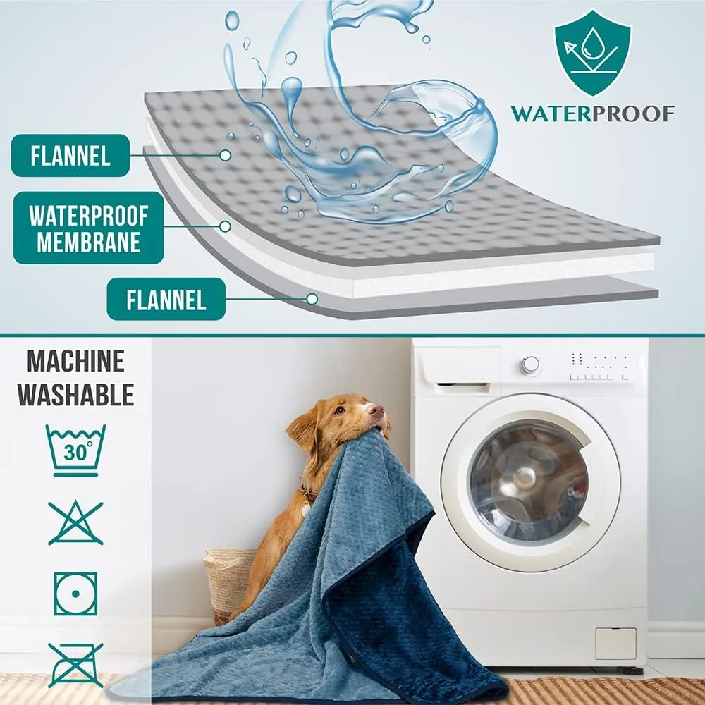 PetAmi Waterproof Dog Blanket, Leakproof XL Pet Blanket for Large Dogs, Furniture Sofa Couch Cover Protector, Fleece Cat Throw Bed Crate Kennel, Reversible Washable Soft Plush, Twin 60x80 Navy Blue