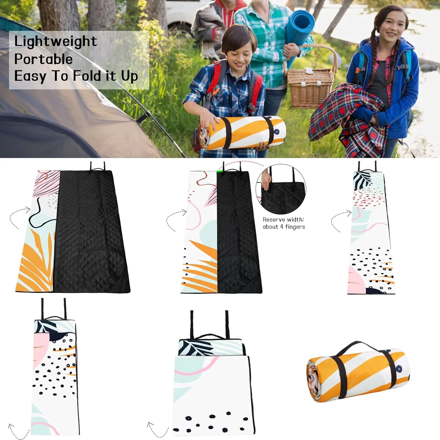 Picnic Blankets Beach Blanket 80" X 60" Extra Large Waterproof Camping Blankets Portable Outdoor Mat 3-Layer Blanket for Beach, Hiking, Park, Music Festival, Grass Lawn,Travel