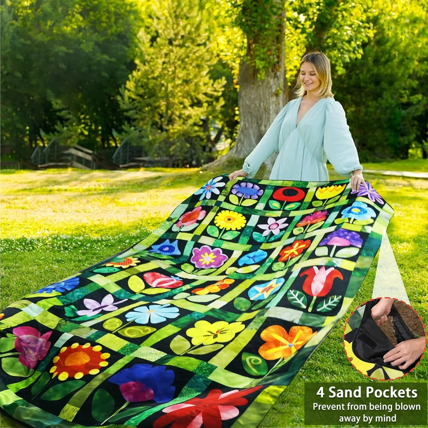 Picnic Blankets Beach Blanket 80" X 60" Extra Large Waterproof Camping Blankets Portable Outdoor Mat 3-Layer Blanket for Beach, Hiking, Park, Music Festival, Grass Lawn,Travel