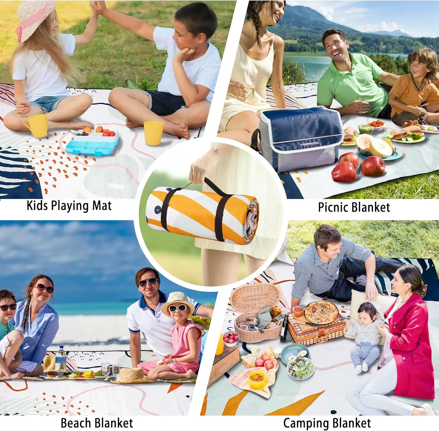 Picnic Blankets Beach Blanket 80" X 60" Extra Large Waterproof Camping Blankets Portable Outdoor Mat 3-Layer Blanket for Beach, Hiking, Park, Music Festival, Grass Lawn,Travel