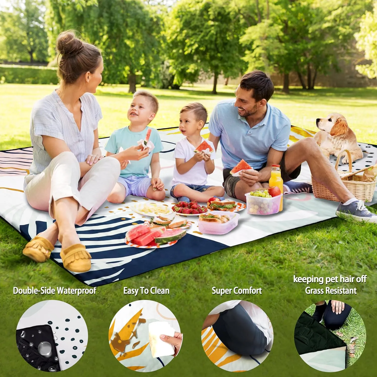 Picnic Blankets Beach Blanket 80" X 60" Extra Large Waterproof Camping Blankets Portable Outdoor Mat 3-Layer Blanket for Beach, Hiking, Park, Music Festival, Grass Lawn,Travel