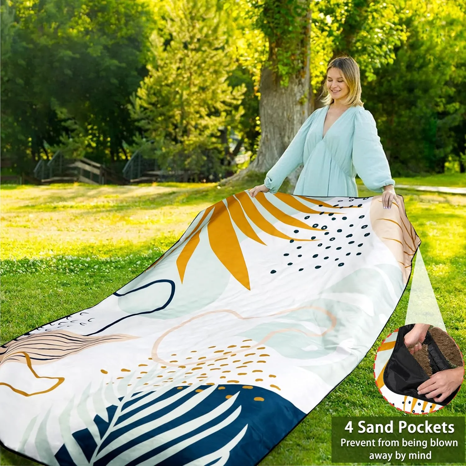 Picnic Blankets Beach Blanket 80" X 60" Extra Large Waterproof Camping Blankets Portable Outdoor Mat 3-Layer Blanket for Beach, Hiking, Park, Music Festival, Grass Lawn,Travel