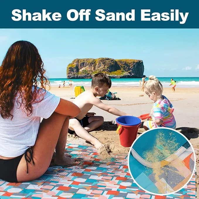 Picnic Blankets Extra Large, Waterproof Sandproof Packable Outdoor Beach Blanket Oversized 73x59”, 3-Layer Picnic Mat for Camping Hiking Travel Park with Easy-Carrying Tote Bag (Orange Geometry)