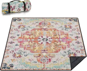 Picnic Blankets Waterproof Sandproof Picnic Beach Blanket Foldable Portable Travel Extra Large Vintage Boho Camping Blanket for Outdoor Beaches,Parks,Hiking-Retro Boho 80" X 80"