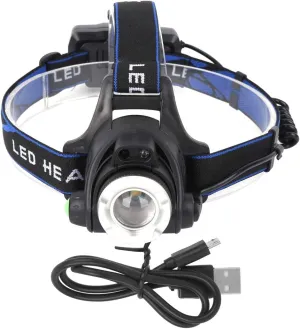 Pilipane LED Headlamp USB Rechargeable Head Light Flashlight with Adjustable Angle Telescopic Focus for Outdoor Camping Beekeeping Aluminum Rubber