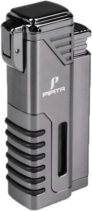 PIPITA Windproof Cigar Torch Lighter, Triple 3 Torch Jet Blue Flame Refillable Butane Metal Cigarette Lighter with Punch (Black)