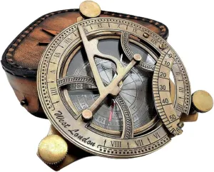 Pirate's Marine 4" Nautical Sundial Compass Maritime Leather Case Antique Gifts for Son, Grandson, Daughter, Baptism, Confirmation Camping Hiking Direction Marine Graduation by Unique Crafter