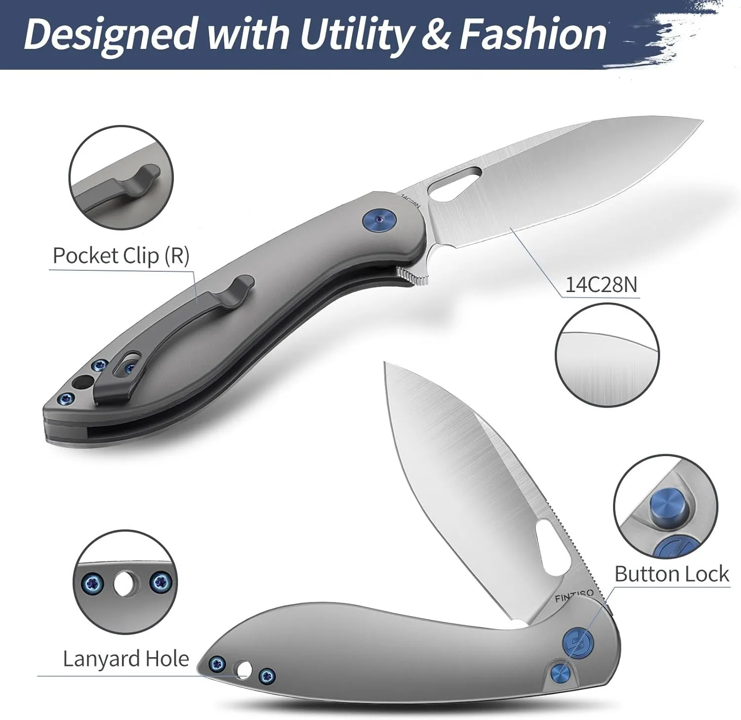 Pocket Knife, 3.1" Premium 14C28N Blade Folding Knife with Button Lock, EDC Knife with Aircraft-grade Aluminum Alloy Handle for Camping, Hunting, Survival, Best Gift for Men Women-COBRA series