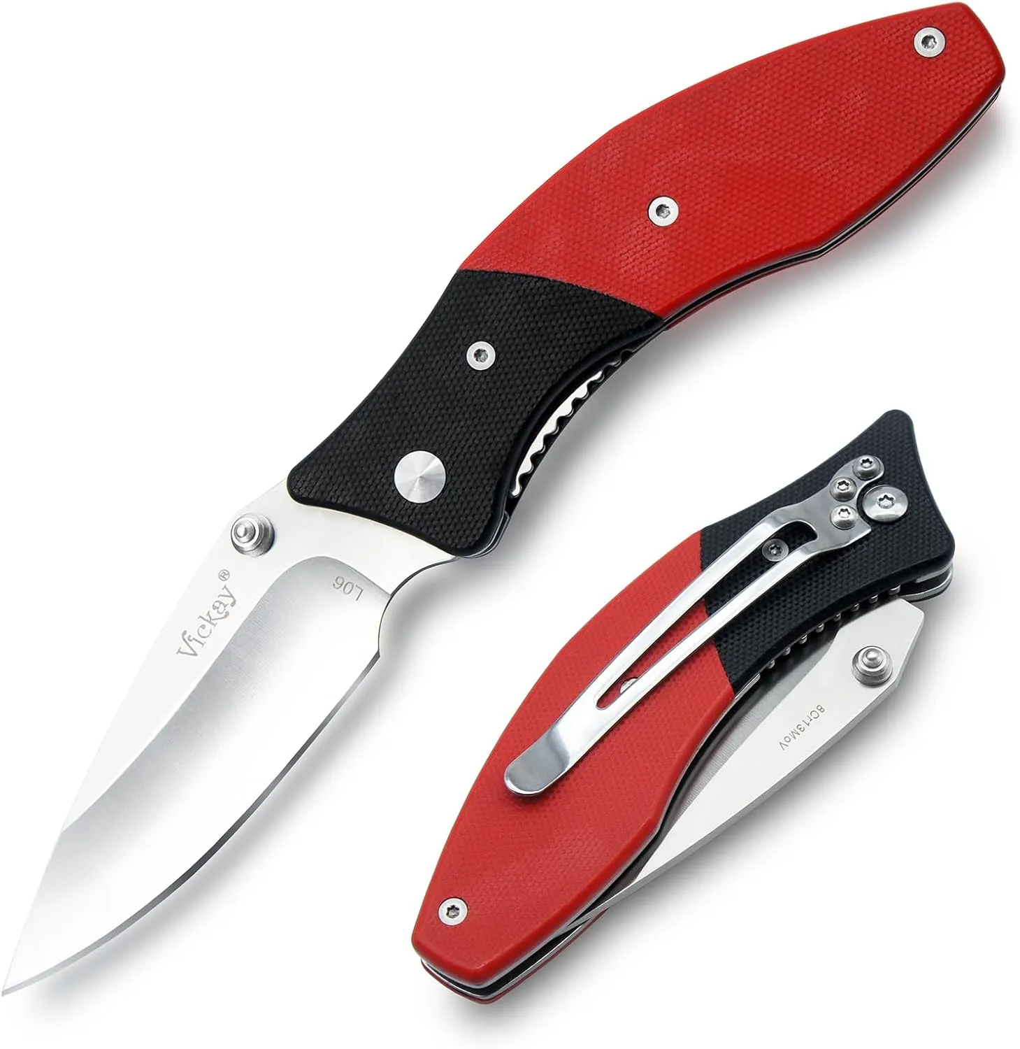 Pocket Knife, Folding Knife with Clip, EDC for Men & Women, 3in 8Cr13MoV Stainless Steel Blade, G10 Handle, Liner Lock, Perfect for outdoor Camping, Tactical, Fishing and Hunting (Black & Red)