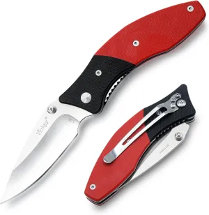 Pocket Knife, Folding Knife with Clip, EDC for Men & Women, 3in 8Cr13MoV Stainless Steel Blade, G10 Handle, Liner Lock, Perfect for outdoor Camping, Tactical, Fishing and Hunting (Black & Red)