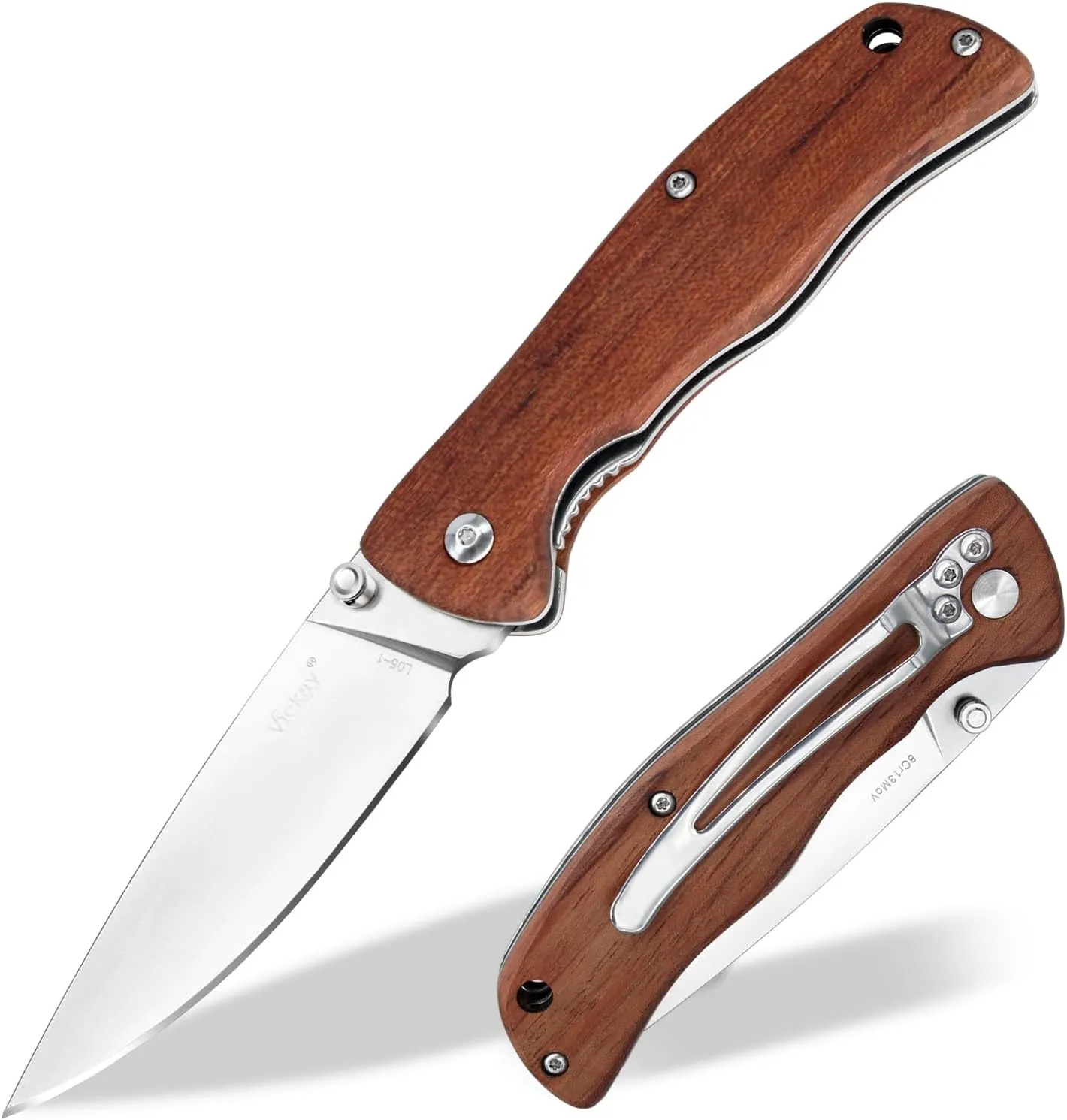 Pocket Knife for Men, Folding Knife with Clip, 3.74" 8Cr13MoV Steel Blade, Wood Handle EDC Knife for Outdoor Capmping, Tactical, Hunting and Fishing Gift