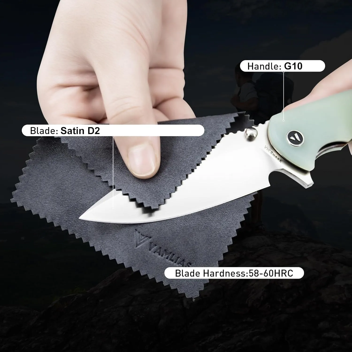 Pocket Knife Hunting knives knives for men Folding Knife D2 Steel Blade G10 Handle EDC Knife with Pocket Sharp Camping Survival Hiking Knives Green