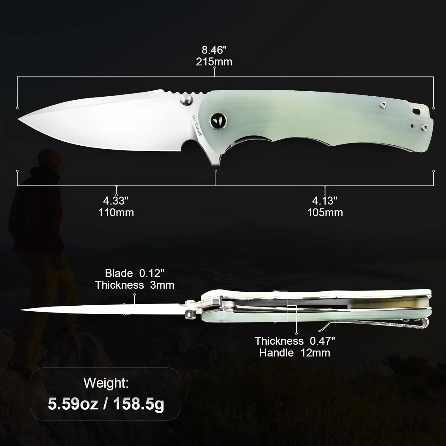 Pocket Knife Hunting knives knives for men Folding Knife D2 Steel Blade G10 Handle EDC Knife with Pocket Sharp Camping Survival Hiking Knives Green