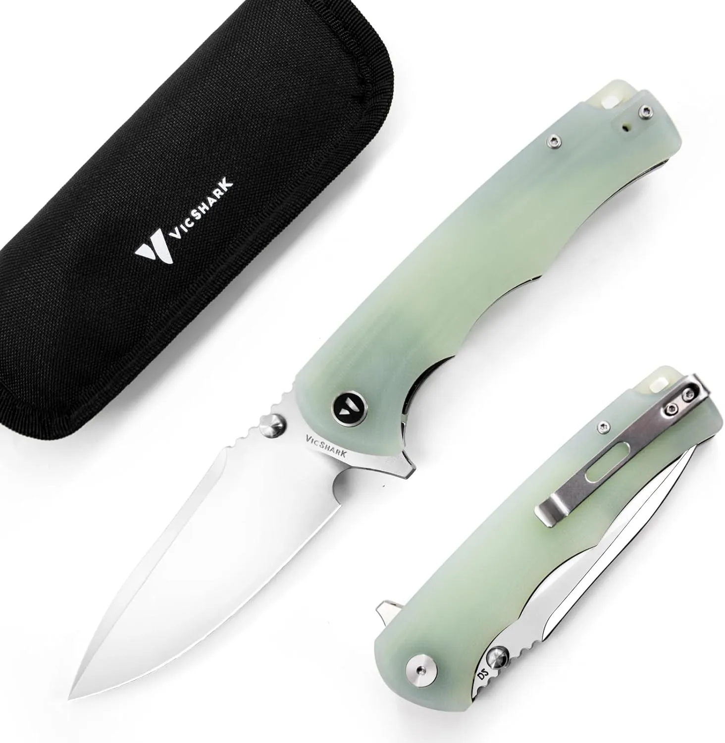 Pocket Knife Hunting knives knives for men Folding Knife D2 Steel Blade G10 Handle EDC Knife with Pocket Sharp Camping Survival Hiking Knives Green