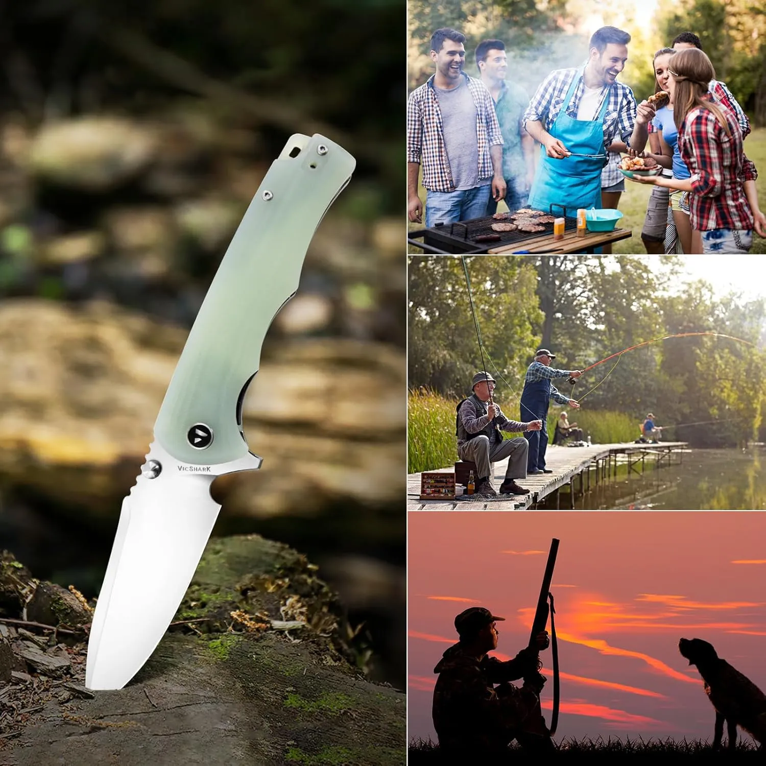 Pocket Knife Hunting knives knives for men Folding Knife D2 Steel Blade G10 Handle EDC Knife with Pocket Sharp Camping Survival Hiking Knives Green