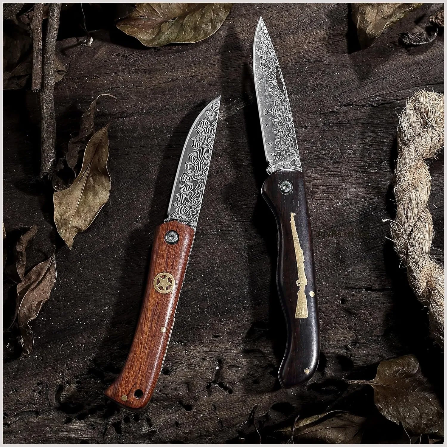 Pocket Knife,2.76"/3.15" Damascus Blade with Wood Handle, Lightweight Knife Gifts for Men women Outdoor Camping Hiking Hunting, Non-Locking Knife