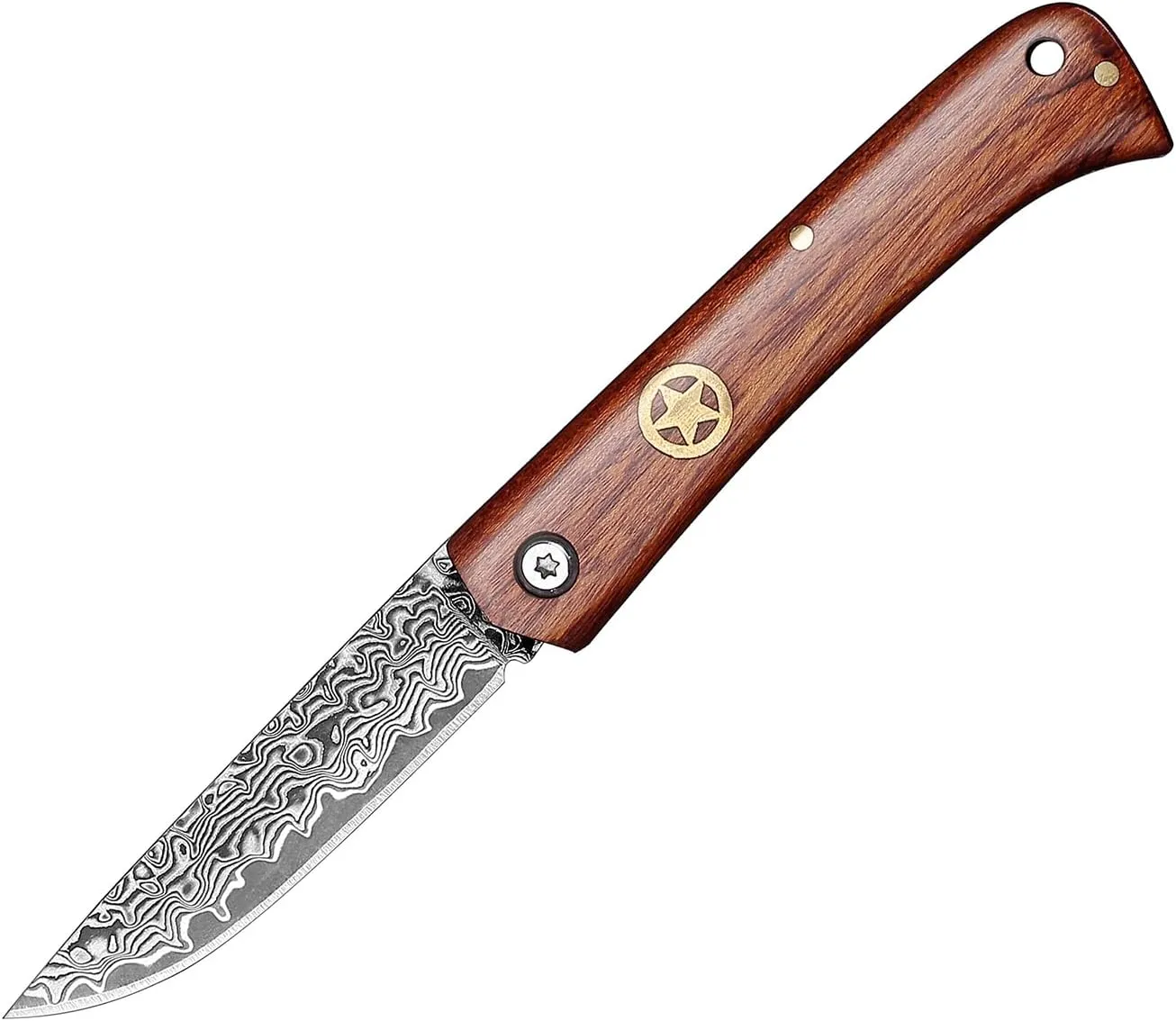 Pocket Knife,2.76"/3.15" Damascus Blade with Wood Handle, Lightweight Knife Gifts for Men women Outdoor Camping Hiking Hunting, Non-Locking Knife