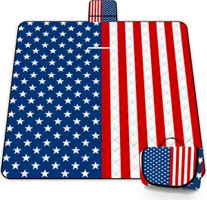 Poedist Extra Large Picnic Blanket Waterproof,80"x 80"Foldable Machine Washable Beach Blanket,Outdoor Blanket for 6-8 Adults,Suitable for Indoor Crawling,Park Beach,Camping,Hiking,Family Travel(Flag)