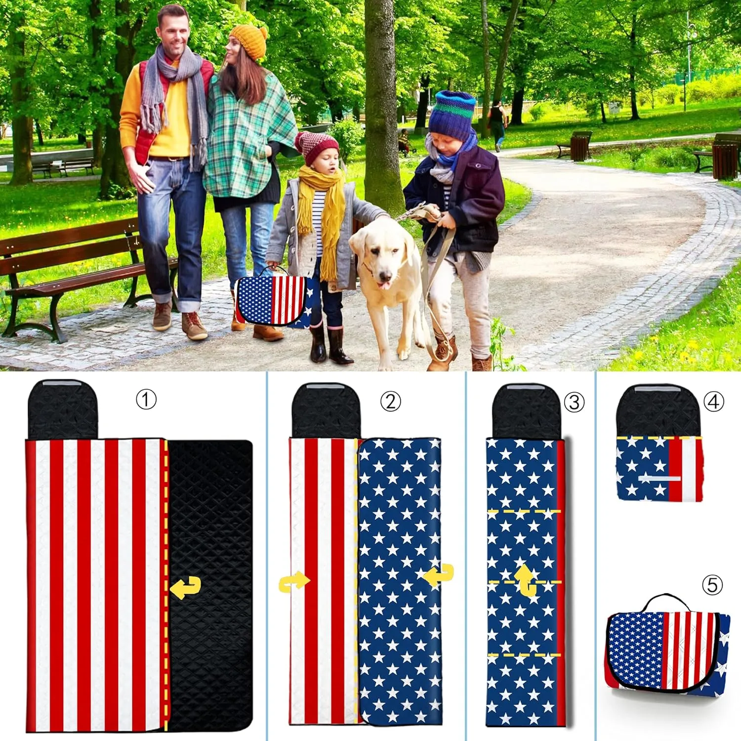 Poedist Extra Large Picnic Blanket Waterproof,80"x 80"Foldable Machine Washable Beach Blanket,Outdoor Blanket for 6-8 Adults,Suitable for Indoor Crawling,Park Beach,Camping,Hiking,Family Travel(Flag)