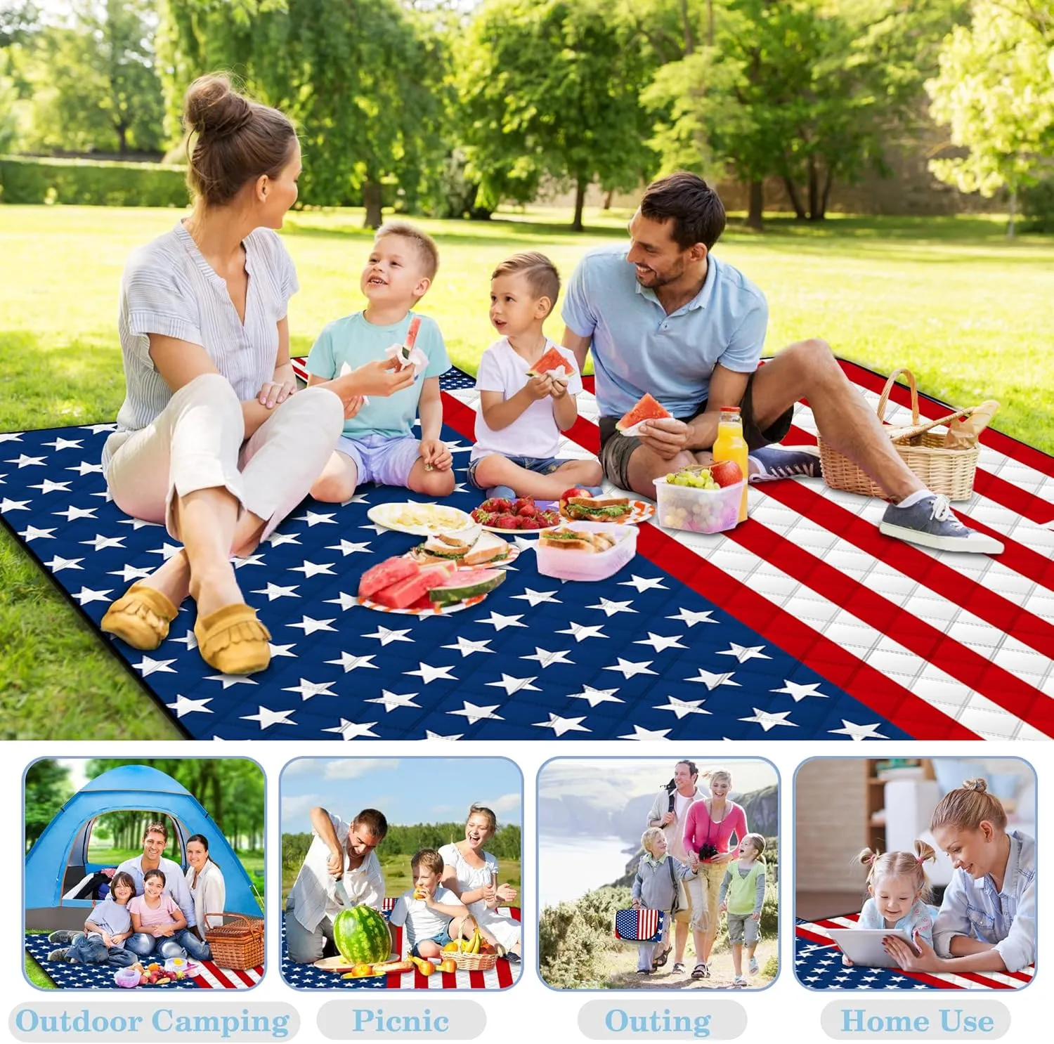 Poedist Extra Large Picnic Blanket Waterproof,80"x 80"Foldable Machine Washable Beach Blanket,Outdoor Blanket for 6-8 Adults,Suitable for Indoor Crawling,Park Beach,Camping,Hiking,Family Travel(Flag)