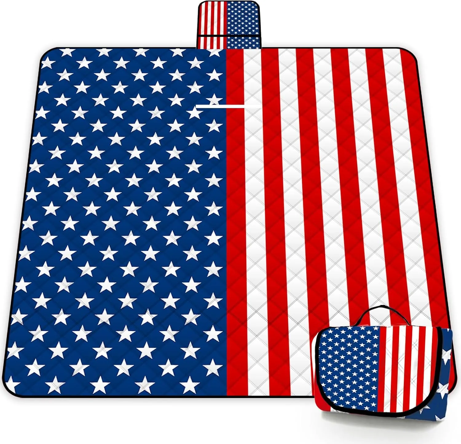 Poedist Extra Large Picnic Blanket Waterproof,80"x 80"Foldable Machine Washable Beach Blanket,Outdoor Blanket for 6-8 Adults,Suitable for Indoor Crawling,Park Beach,Camping,Hiking,Family Travel(Flag)