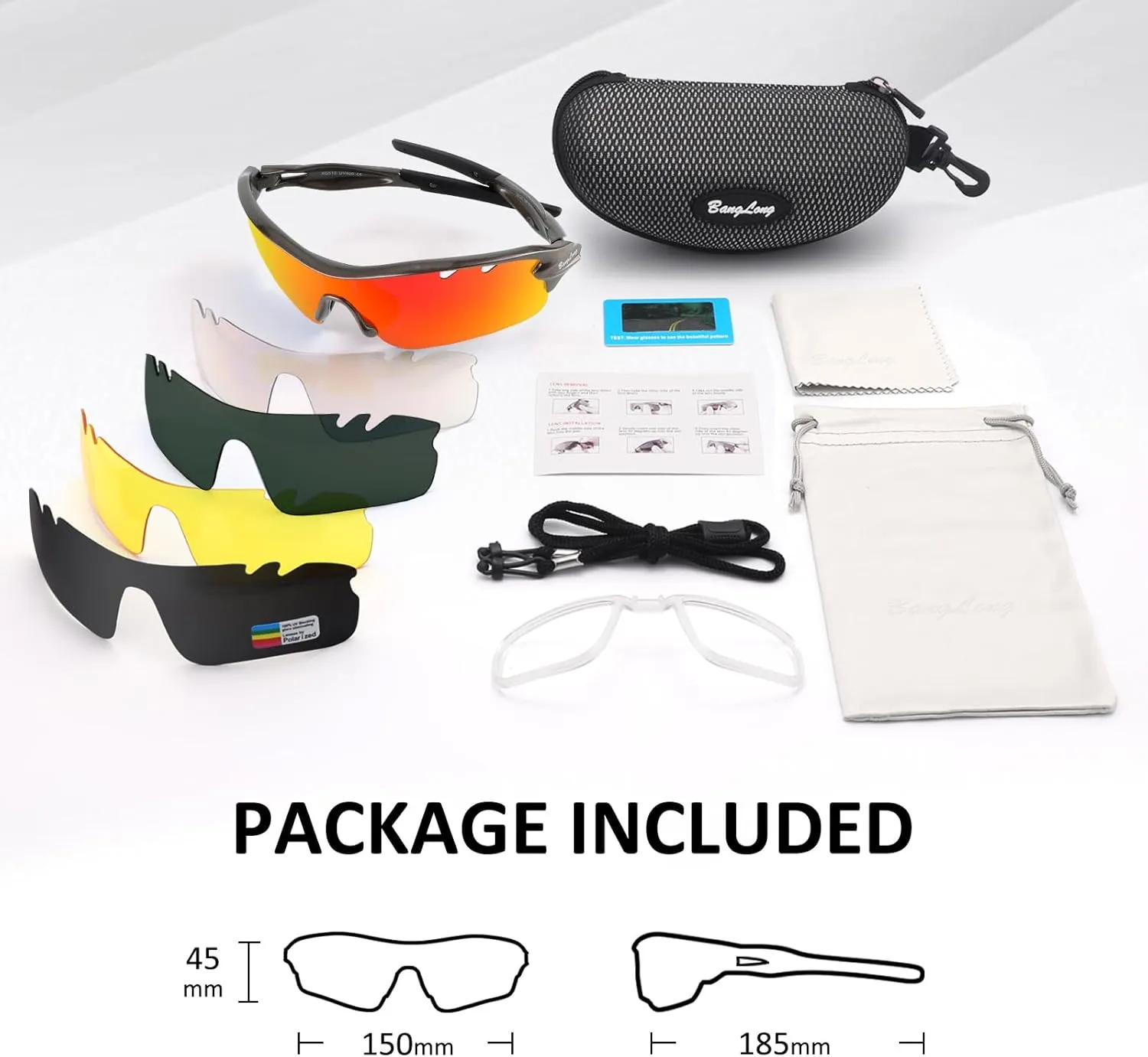 Polarized Sports Sunglasses Cycling Sun Glasses for Men Women with 5 Interchangeable Lenes for Running Baseball Golf Driving