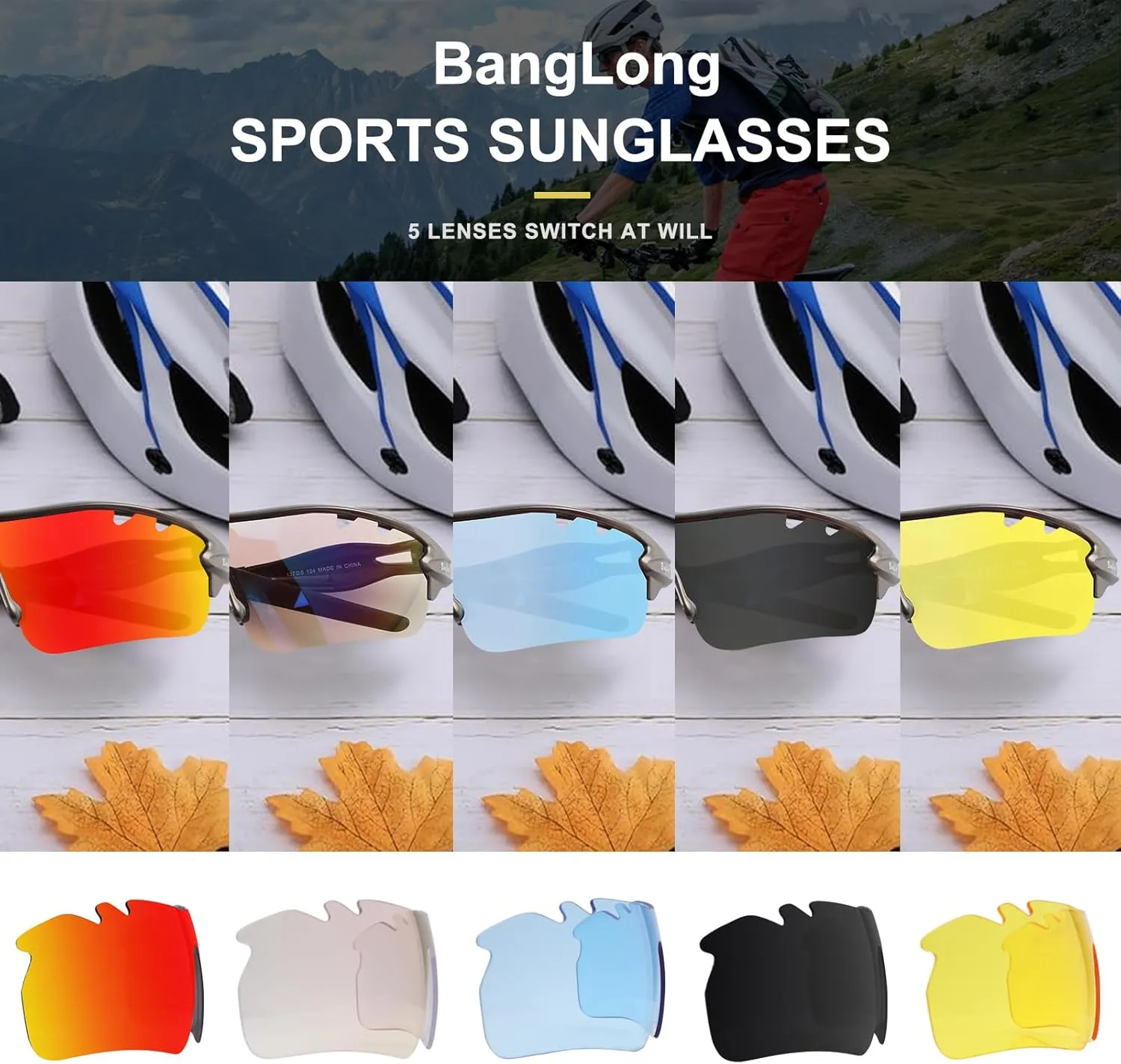 Polarized Sports Sunglasses Cycling Sun Glasses for Men Women with 5 Interchangeable Lenes for Running Baseball Golf Driving