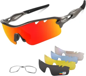 Polarized Sports Sunglasses Cycling Sun Glasses for Men Women with 5 Interchangeable Lenes for Running Baseball Golf Driving