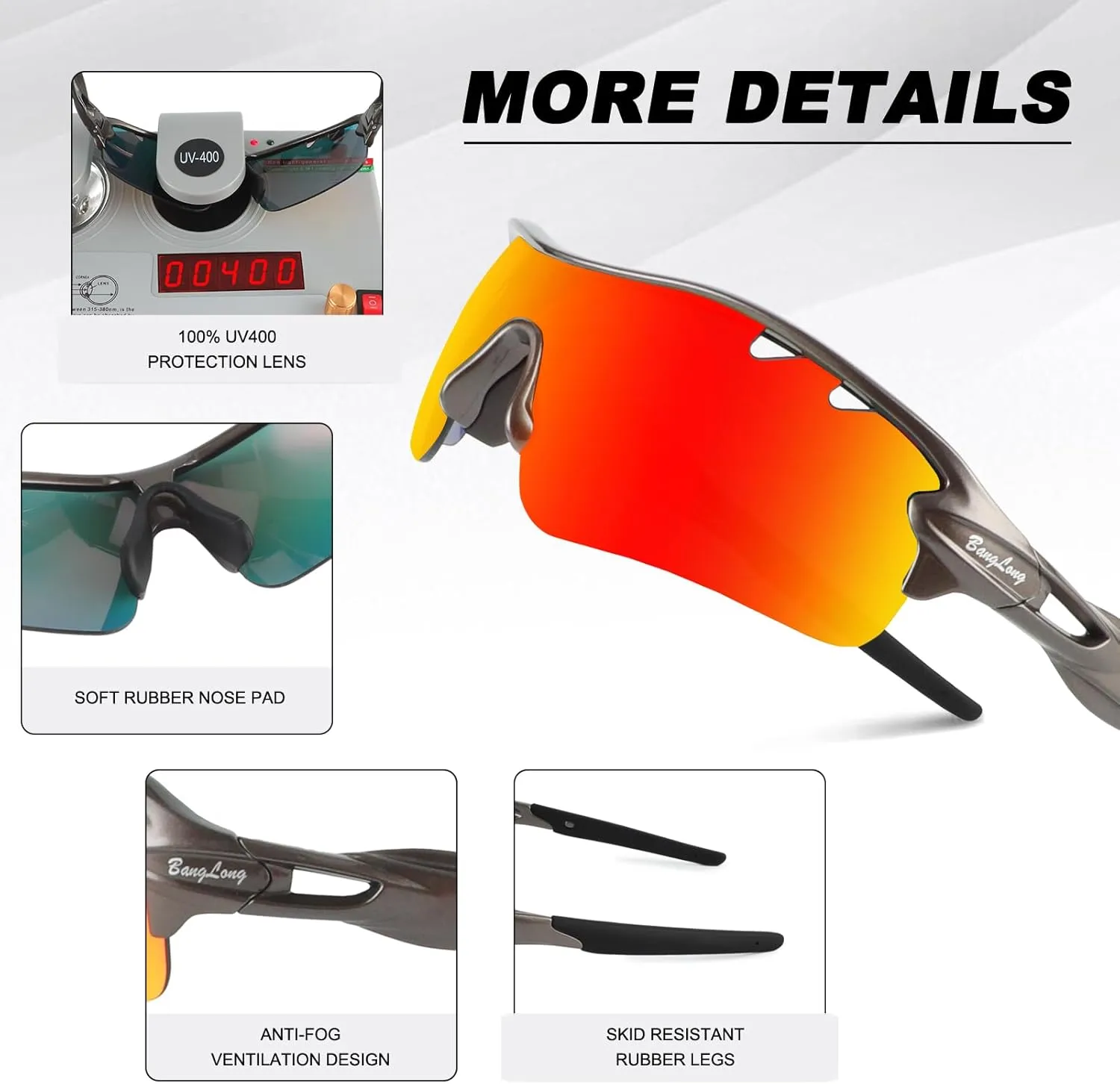 Polarized Sports Sunglasses Cycling Sun Glasses for Men Women with 5 Interchangeable Lenes for Running Baseball Golf Driving