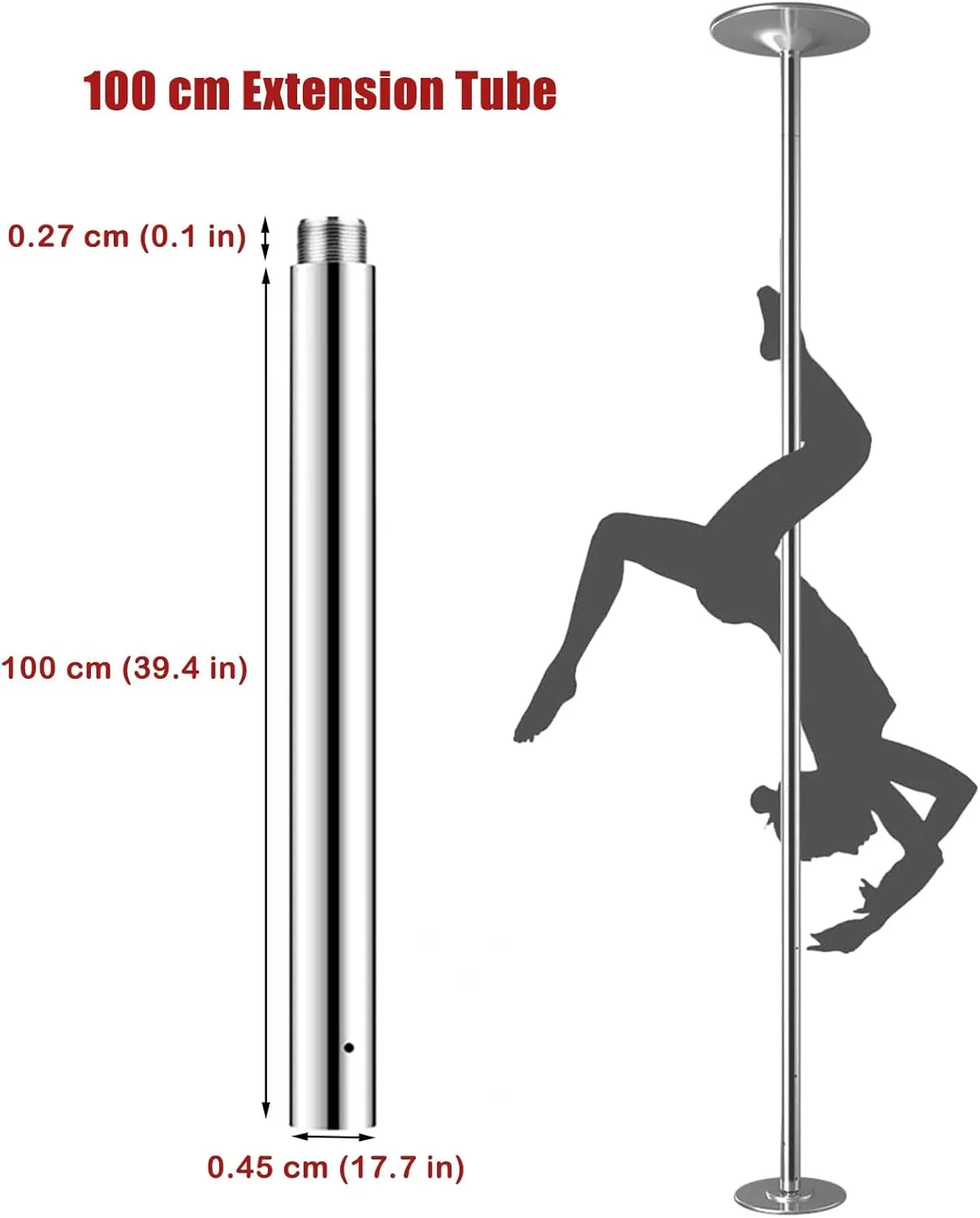 Pole Dancing Pole for Home/Club, Heavy Duty Platinum Stripper Pole Kit with Extension Accessories & Tools, 45 Mm Lockable Dancer Pole (Color : 2.24-2.74M Dance Pole) (100Cm Extension Tube)