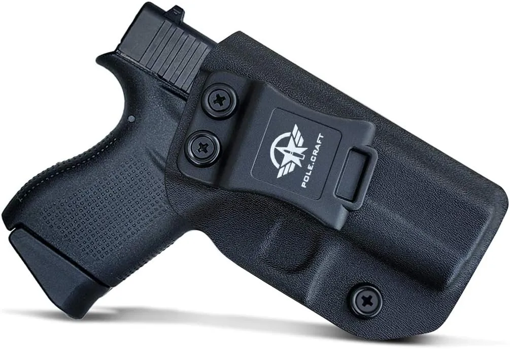 POLE.CRAFT IWB Kydex Holster Custom Fits: Glock 43 / Glock 43X - Inside Waistband Carry Holster - Adj. Cant Retention - Cover Mag-Button - No Wear - No Jitter