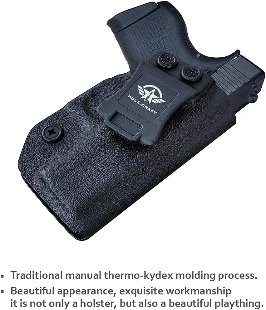 POLE.CRAFT IWB Kydex Holster Custom Fits: Glock 43 / Glock 43X - Inside Waistband Carry Holster - Adj. Cant Retention - Cover Mag-Button - No Wear - No Jitter